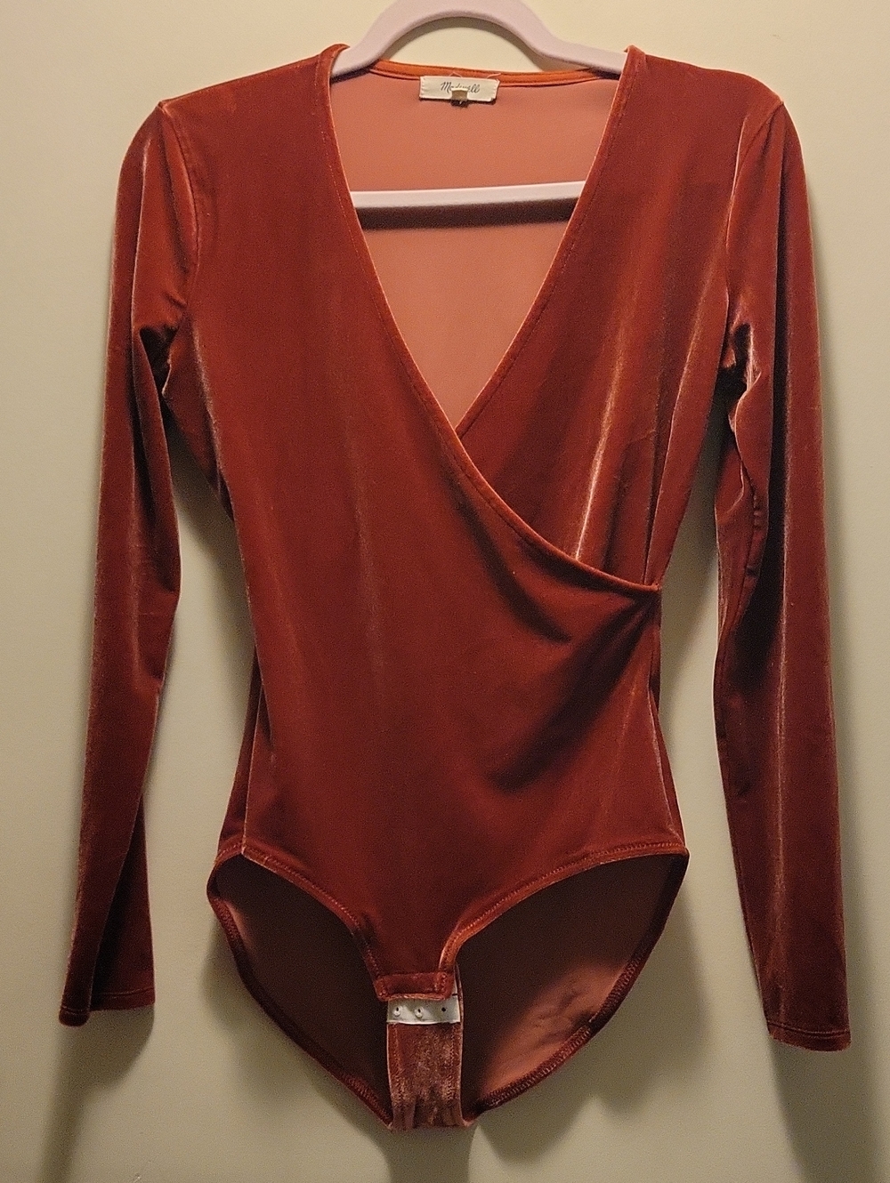 Madewell Rust Velvet Wrap Long-Sleeve Bodysuit